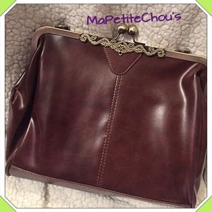 Joy Paradise Brown Faux Leather Filigree Frame Bag
